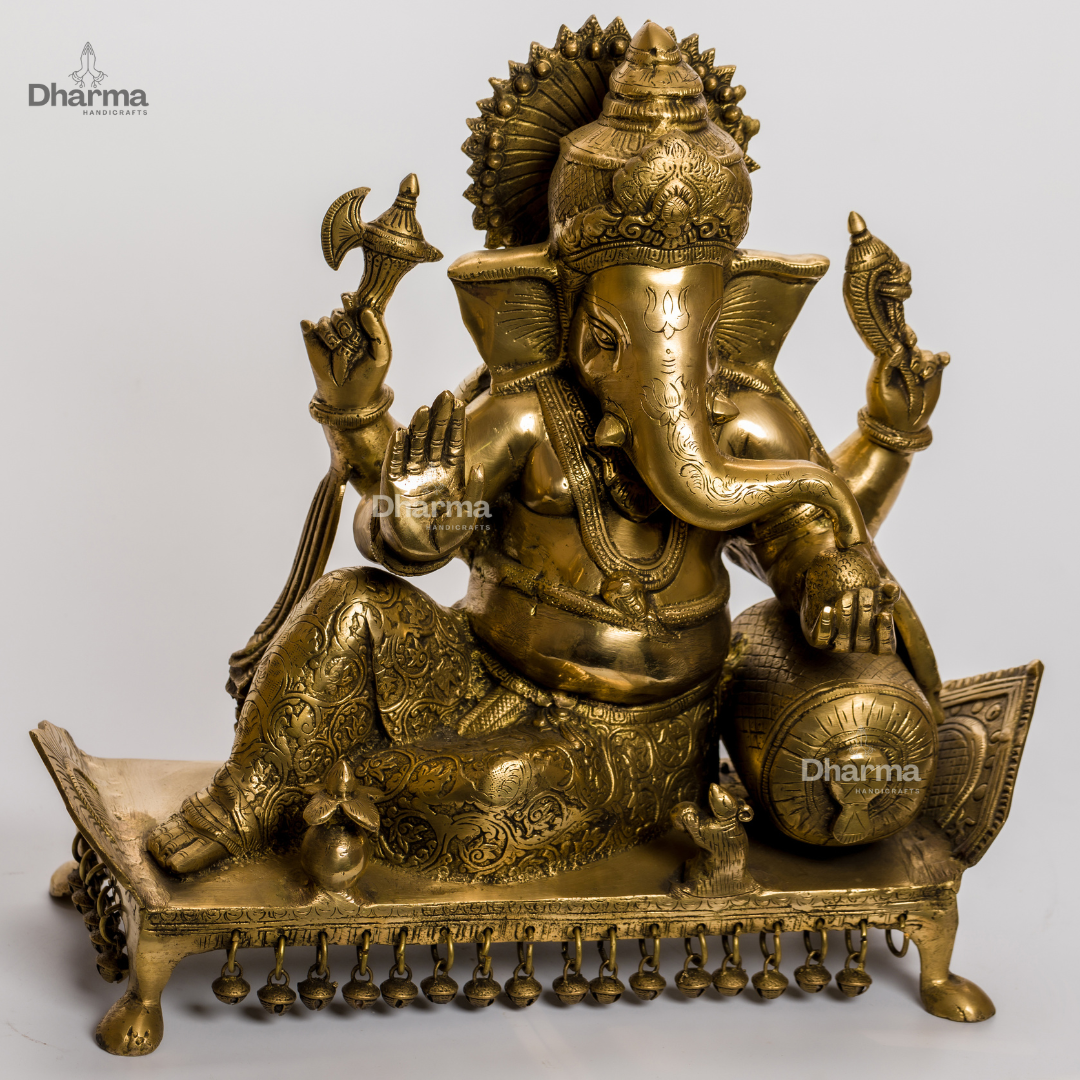 Lord Ganesha Bronze Statue Seated on Bench