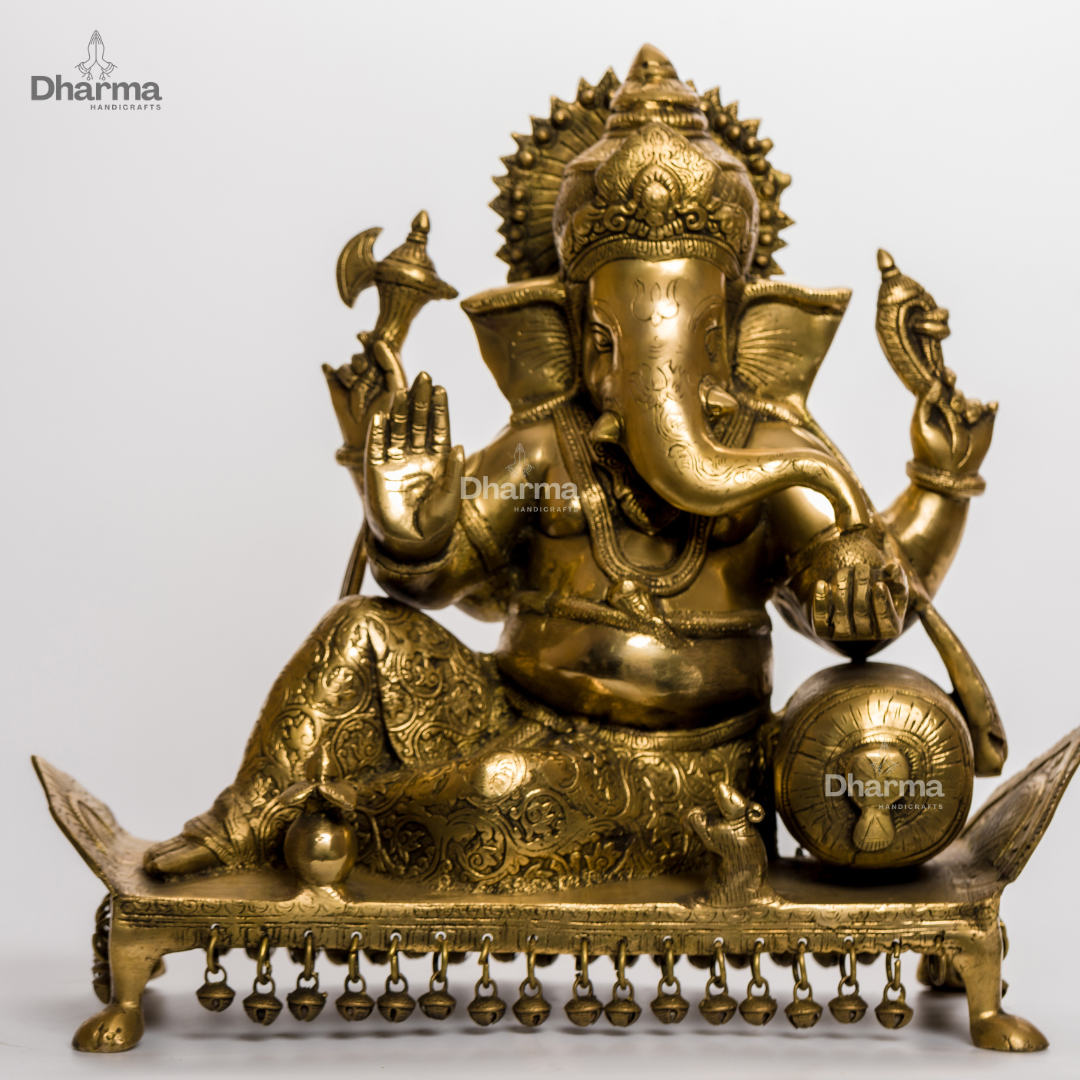 Lord Ganesha Bronze Statue Seated on Bench