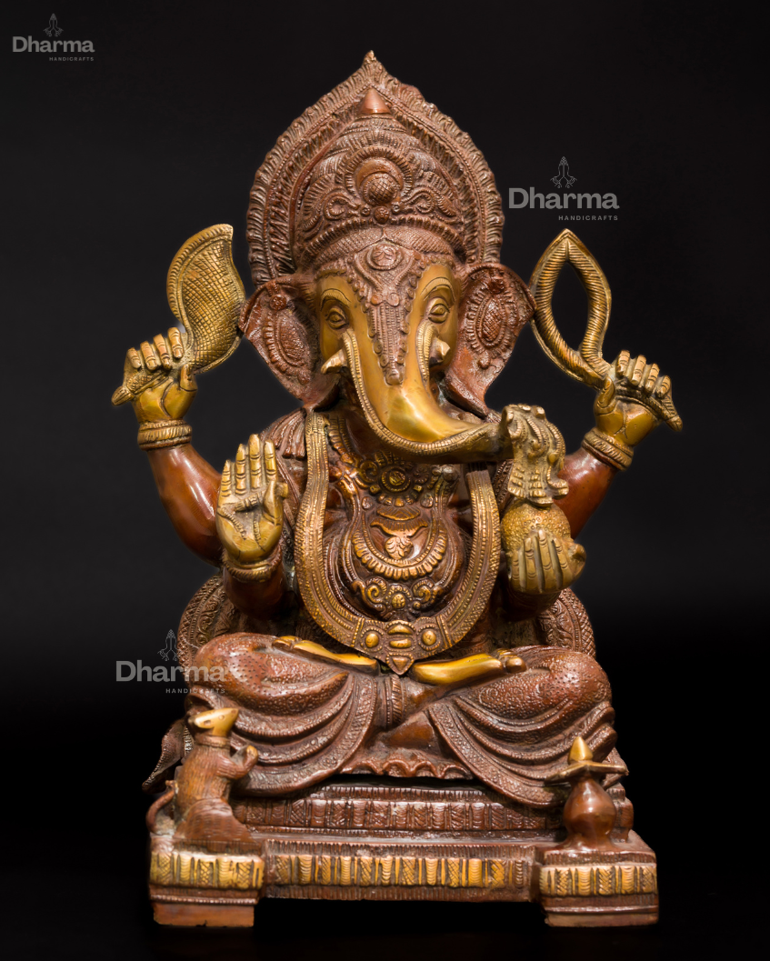 Ganesha Bronze Statue with Wood Finish