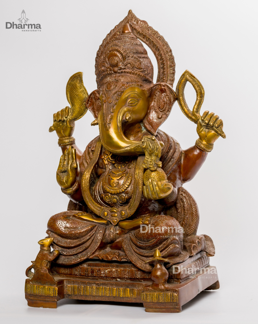 Ganesha Bronze Statue with Wood Finish