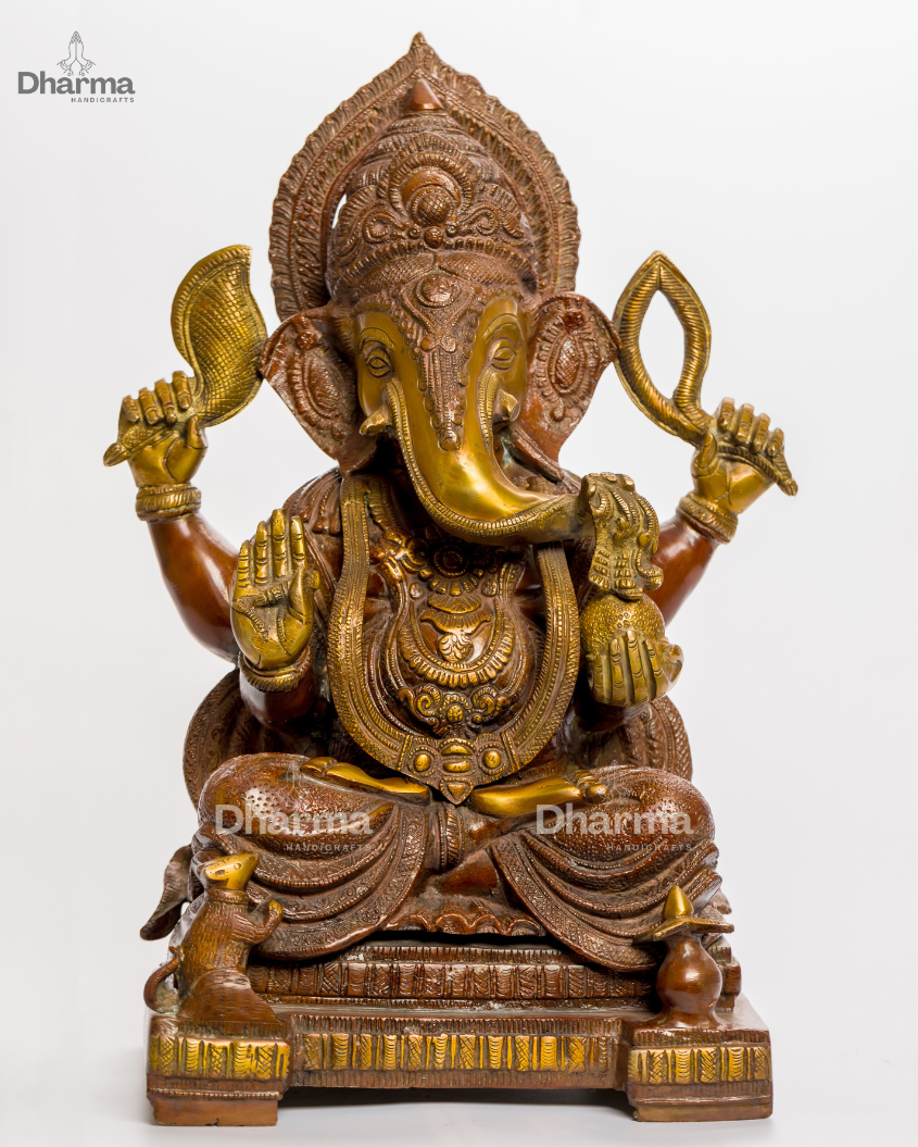 Ganesha Bronze Statue with Wood Finish