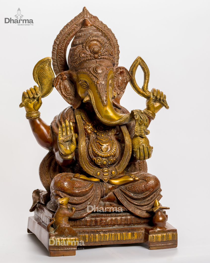 Ganesha Bronze Statue with Wood Finish