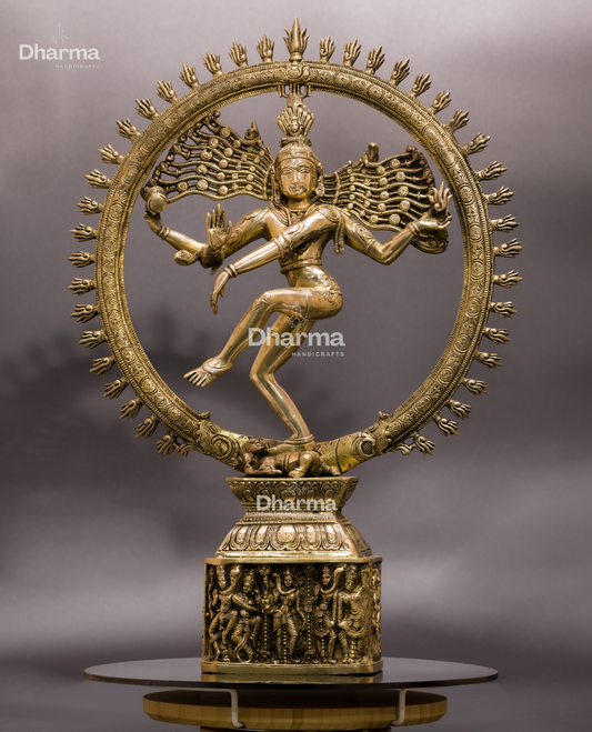 Nataraja Classic Bronze Statue on a Pedestal with Unique Work of Art